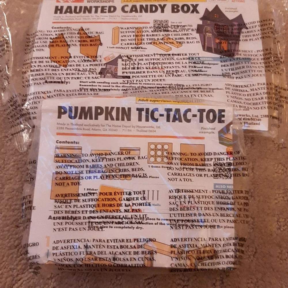 Home Depot Kids DIY Pumpkin Tic-Tac-Toe Game and Haunted Candy Box Crafts NIB
